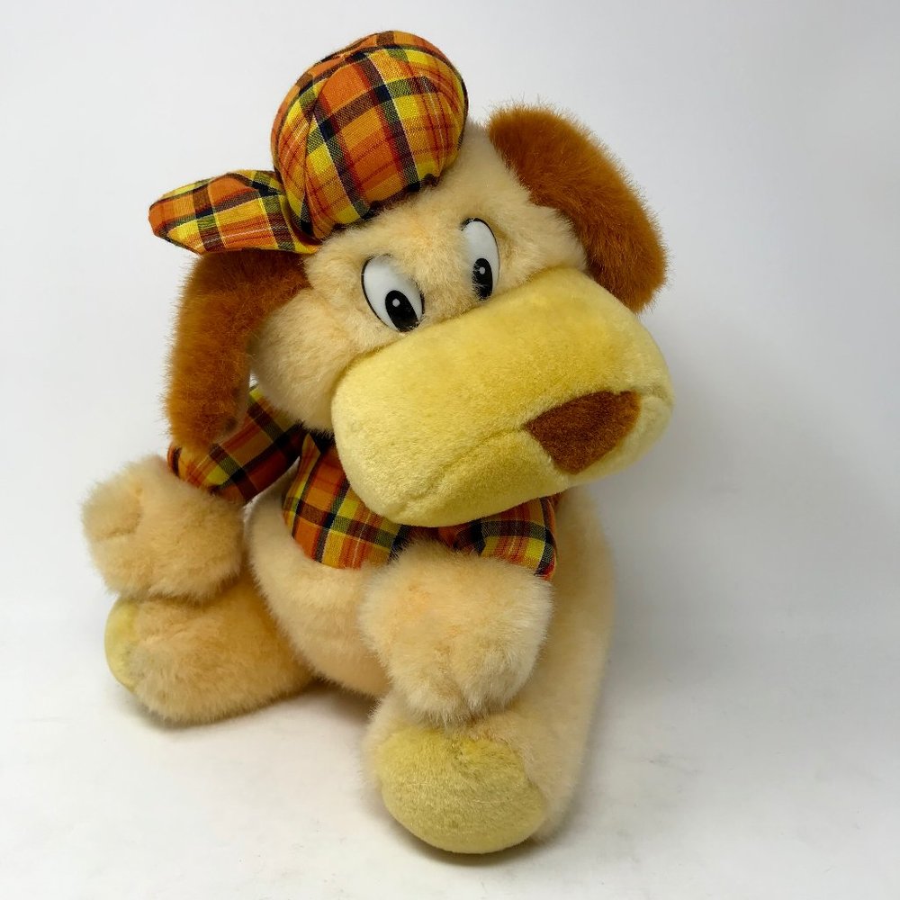 Vintage Golden Bear Plush Dog 12” Plaid Vest & Hat w/ Bell Stuffed Animal Toy